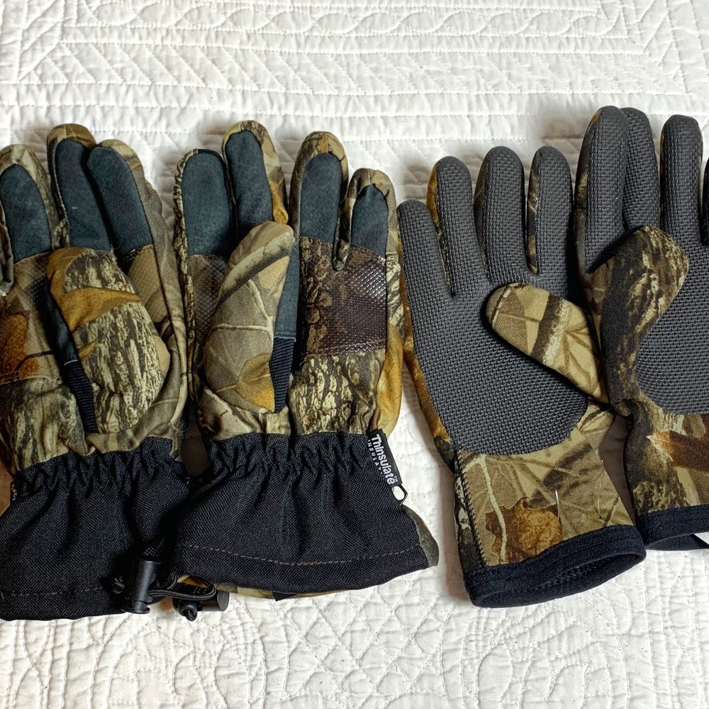 2 pairs men camo hunting winter gloves Redhead sz L & whitewater Outdoors M